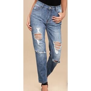 Billabong Hey Boy Medium Wash Distressed Boyfriend Jeans Blue Women's Size 26